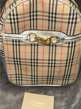 Authentic Burberry Plaid Silver-Trim Ladies Backpack - Classic Check Pattern